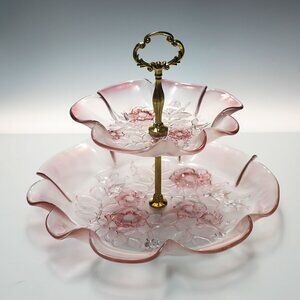 NEW Vintage, Original Walther Glas 2-Tier Rosella Cake Stand